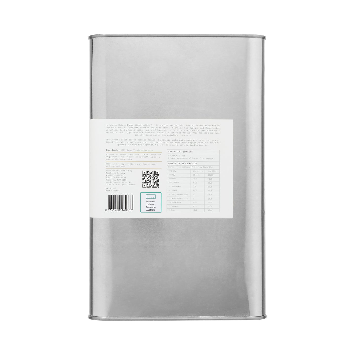 Mershaina First Harvest Extra Virgin Olive Oil - 18 Litres